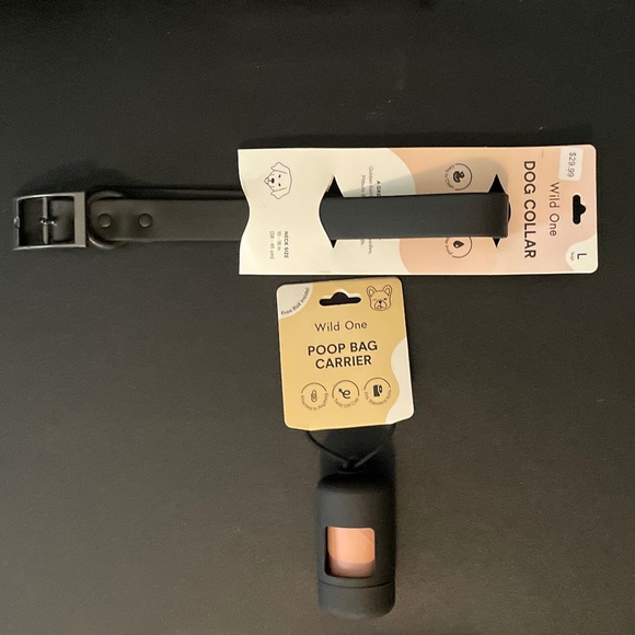 NWT WILD ONE DOG COLLAR AND POOP BAG CARRIER BLACK SET $40 - Picture 1 of 8